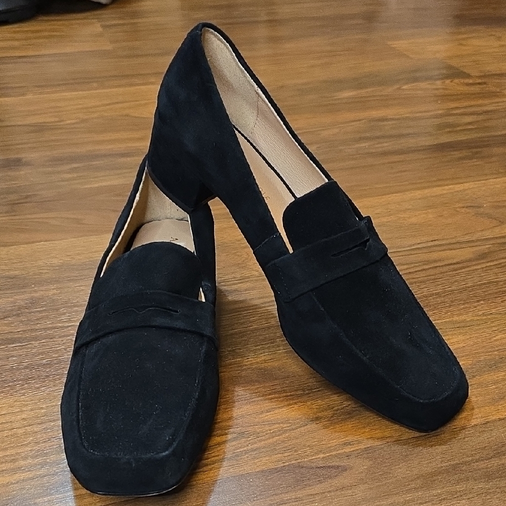 Anthropologie Black Suede Loafers